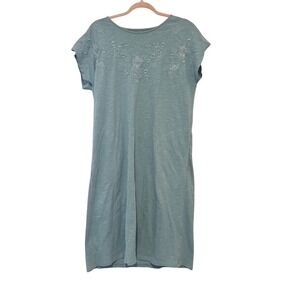 Pure J Jill oversized S cotton blue short sleeve shift embroidered dress K